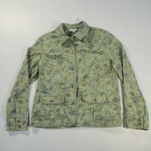 Coldwater Creek Jacket Womens Large Green Floral Pockets Chore Garden Barn
